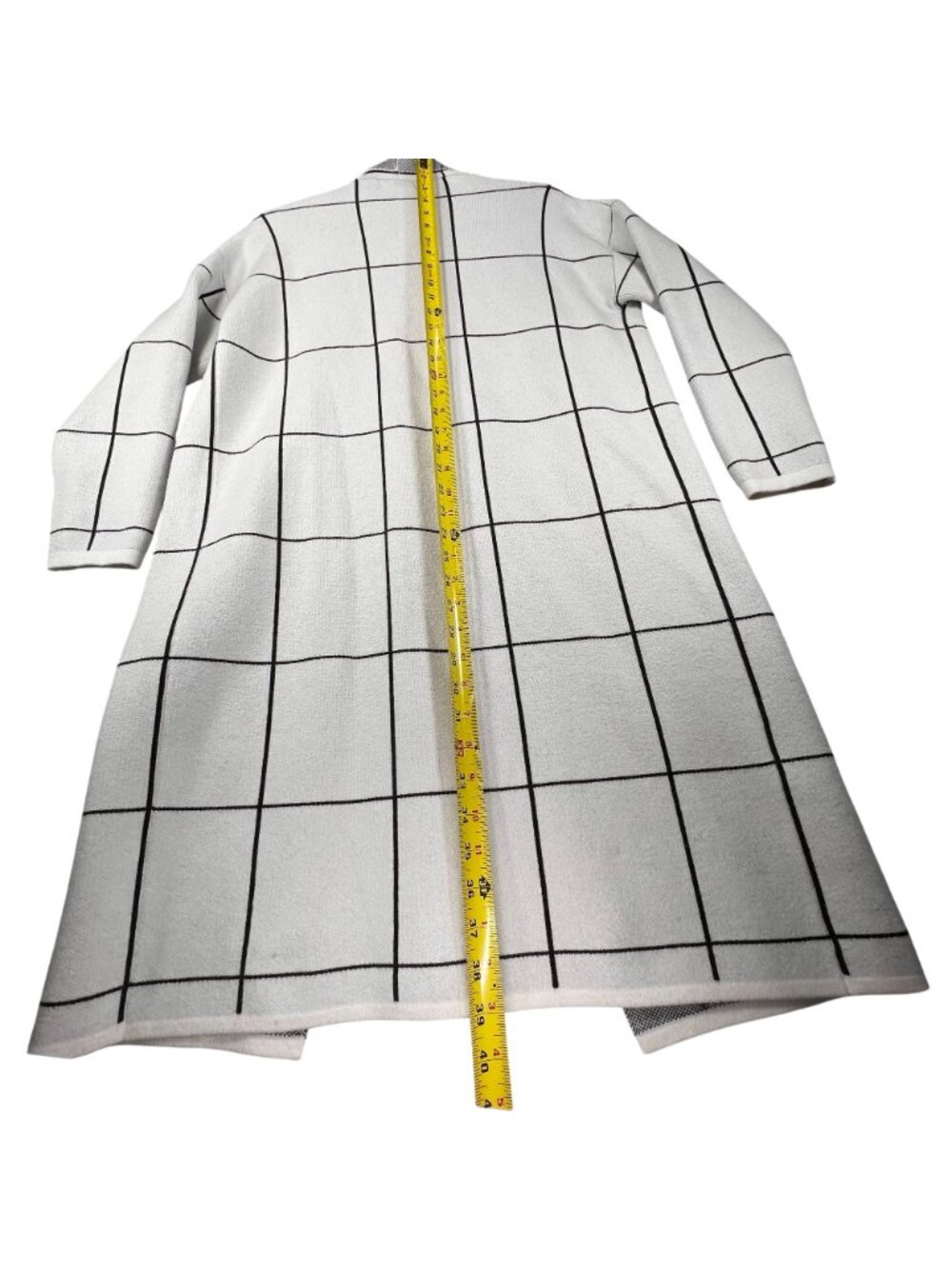 Bohme White Black Open Front Cardigan Sweater Coat Duster Pockets Womens S/M - Picture 12 of 13